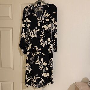 H&M Black and Cream Floral Long Sleeve Dress